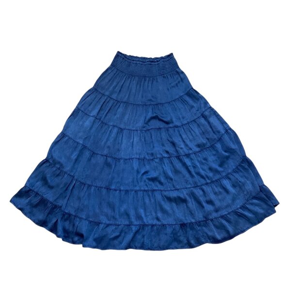 Women's Tiered Maxi Skirt Blue Elastic Waist Lightweight Cotton Bohemian Sz M - Picture 3 of 8